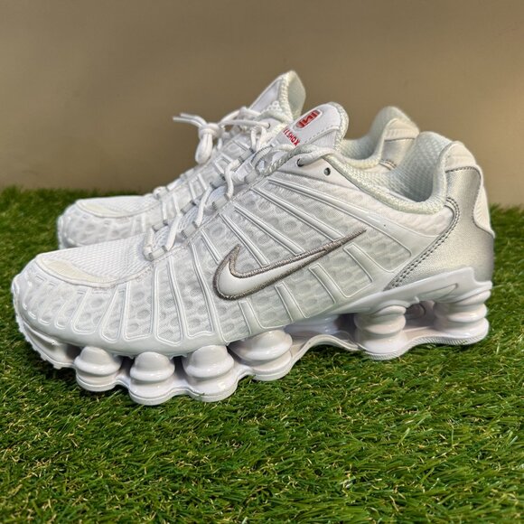 Nike Shox TL White/Metallic Silver Running Shoes Mens Size 8.5 AV3595-100 NEW - Picture 2 of 9